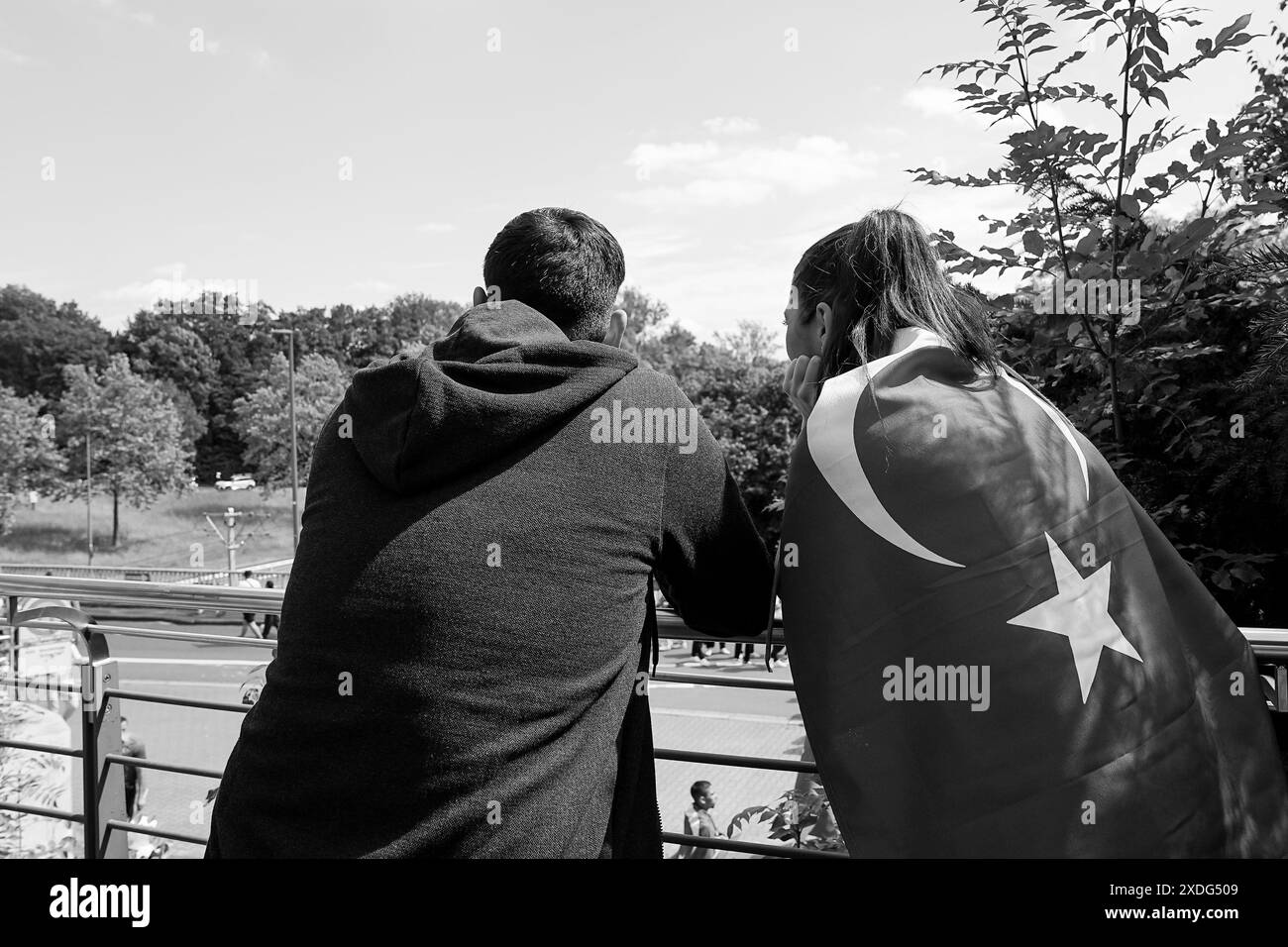 Dortmund, Germany. 22nd June, 2024. Dortmund, Germany, June 22th 2024: Fans of Turkiye during the fan march to the stadium cheering on their team Turkiye prior to the UEFA EURO 2024 Germany Group F football match between Turkiye and Portugal at BVB Stadion Dortmund in Dortmund, Germany. (Daniela Porcelli/SPP) Credit: SPP Sport Press Photo. /Alamy Live News Stock Photo