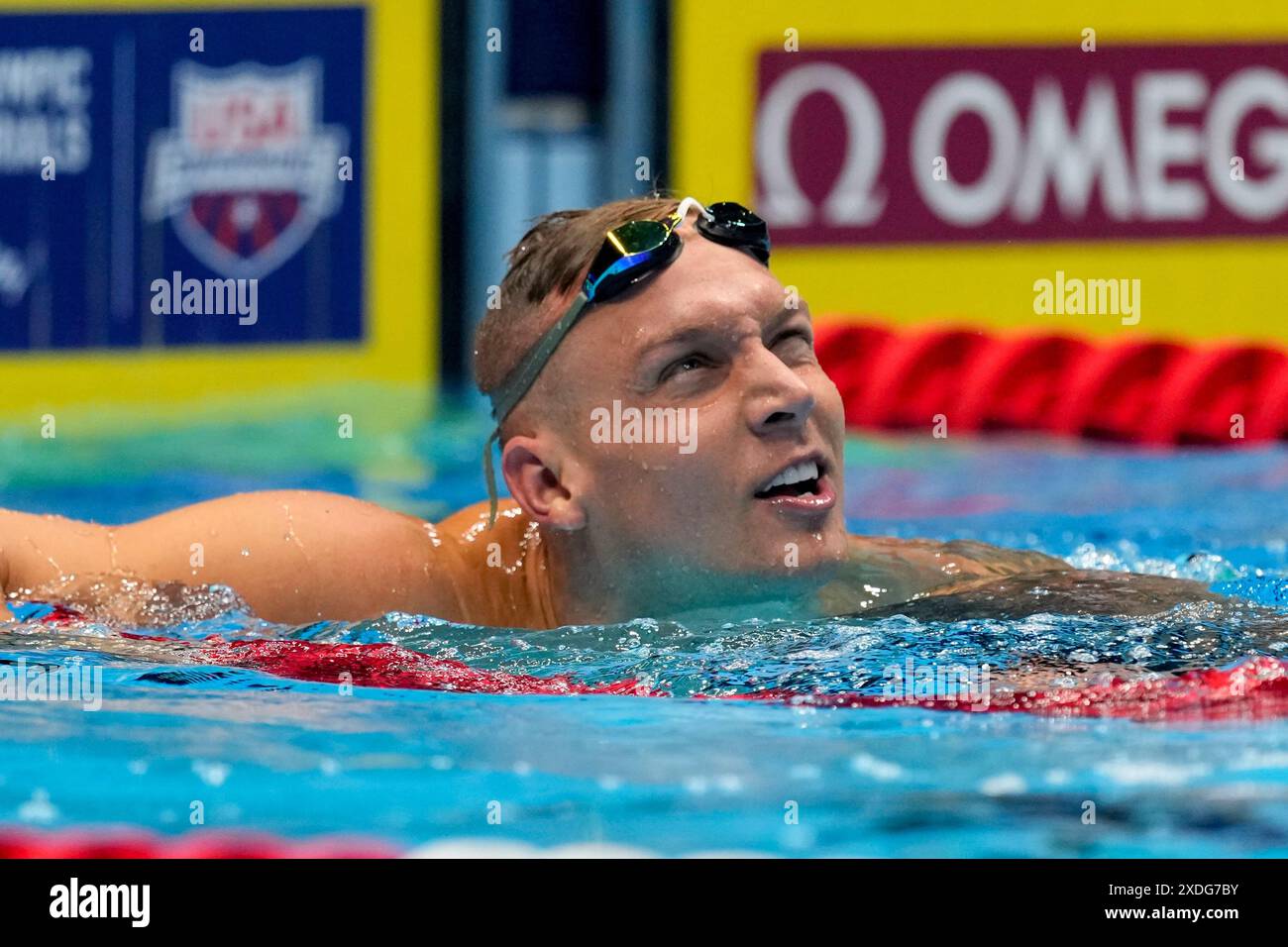 Caeleb Dressel reacts after winning the Men's 100 butterfly finals ...