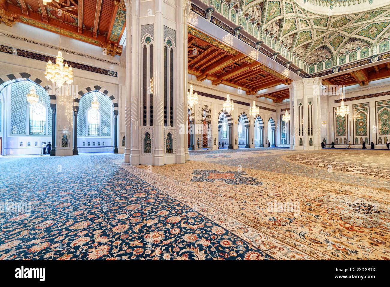 Muscat, Oman - 17 October, 2018: The main prayer hall of the Sultan Qaboos Grand Mosque. Wonderful interior of the Muslim place. Stock Photo