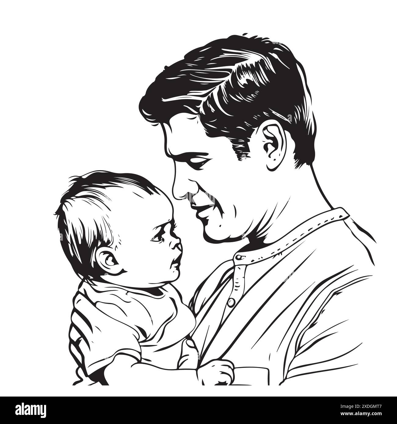 Fathers Day. Abstract family,dad and child. line art hand drawing