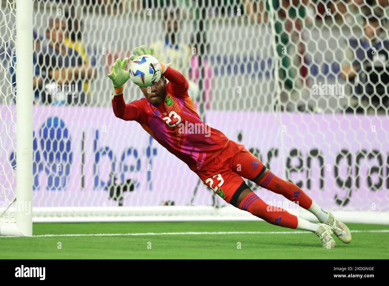 HOUSTON, TX JUNE 22 Jahmali Waite of Jamaica saves the ball during a