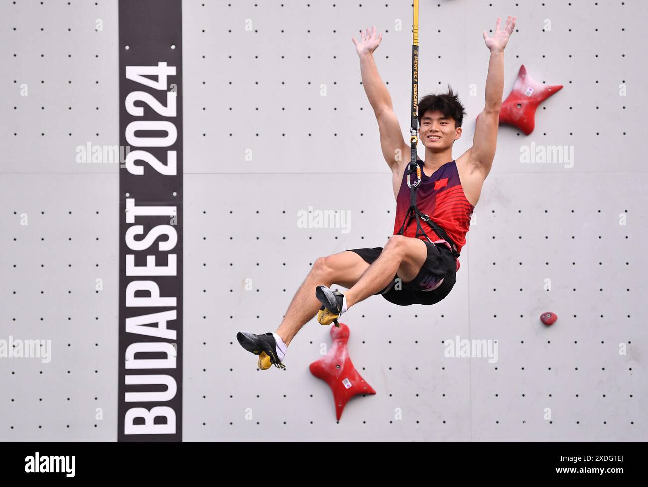 Budapest, Hungary. 22nd June, 2024. Wu Peng of China reacts after winning the men