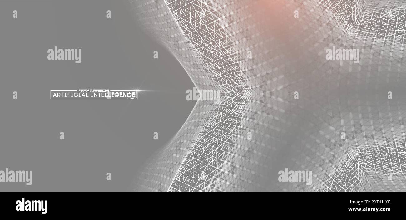 Visualization of an AI network featuring a geometric mesh pattern with digital and futuristic elements. Stock Vector