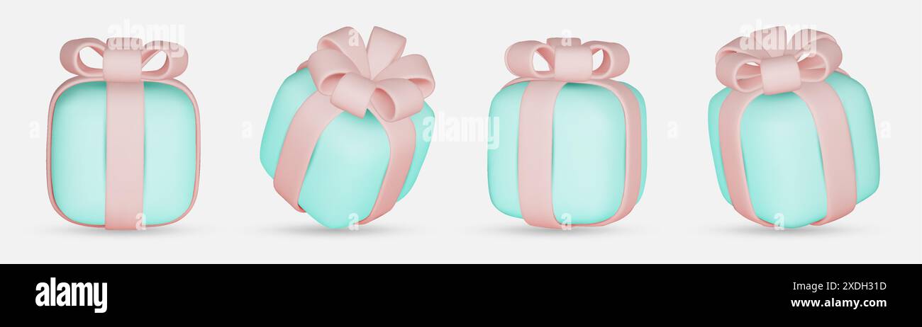 3d gift boxes set with pink ribbon bow isolated on a white background ...