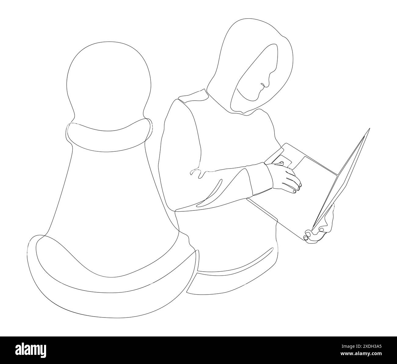 One continuous line of Hacker with laptop and chess pawn. Thin Line ...