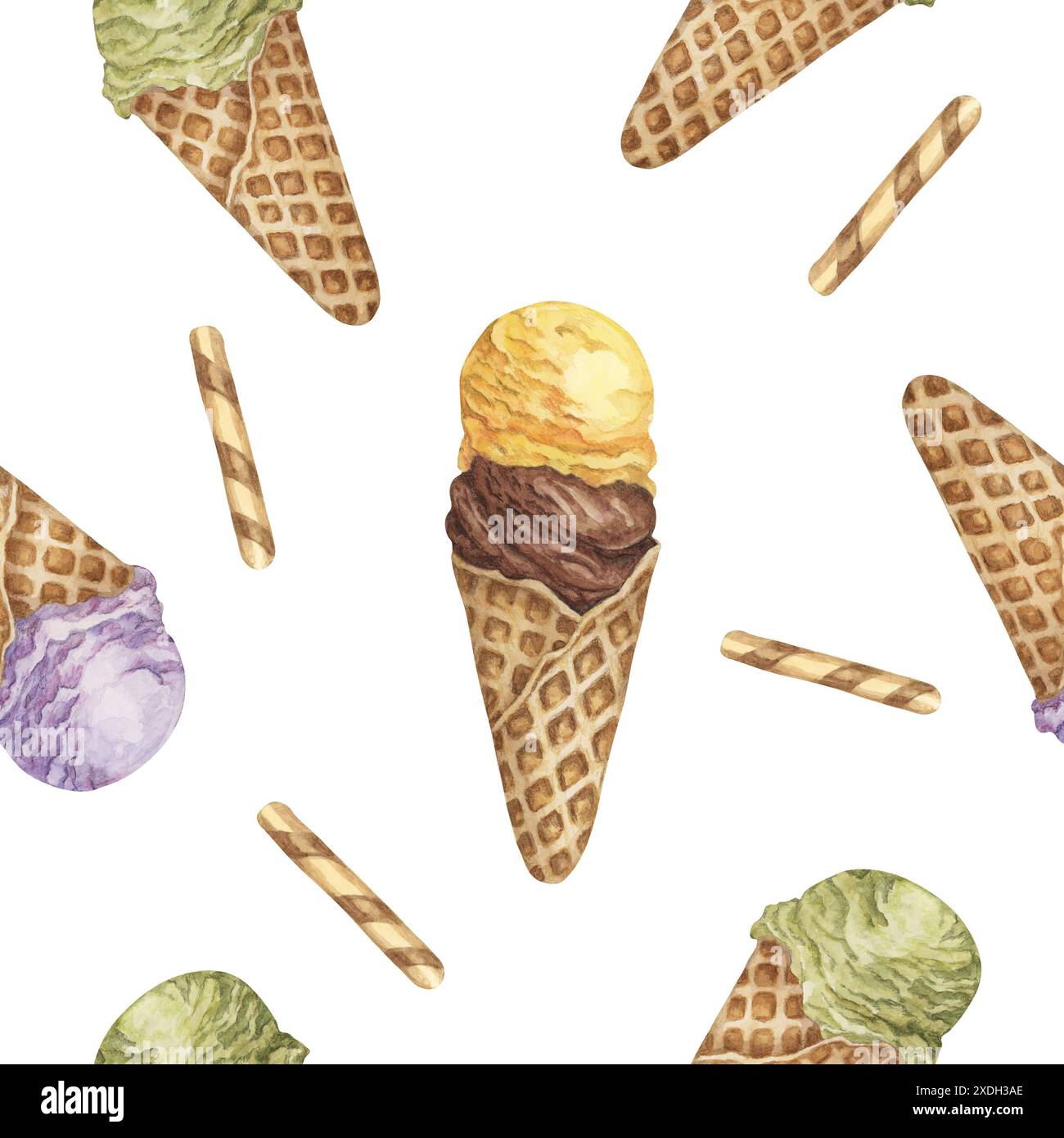 Ies Style Retro 50ies style ice cream waffle cones seamless pattern. Pastel ...