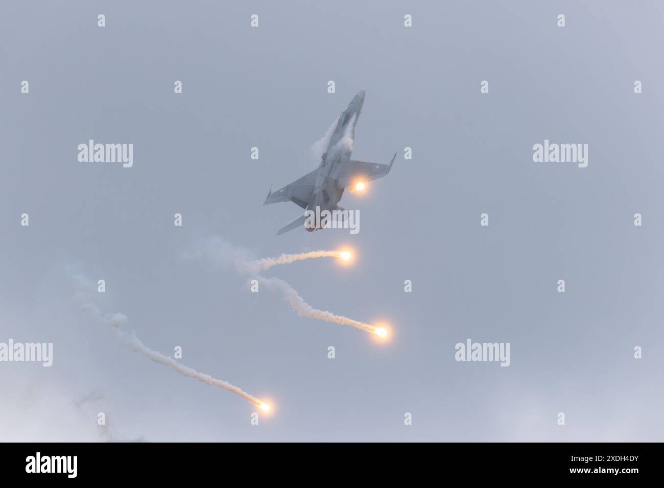 A Finnish Air Force f18 Hornet performing at the Vaasa Airshow in Finland Stock Photo