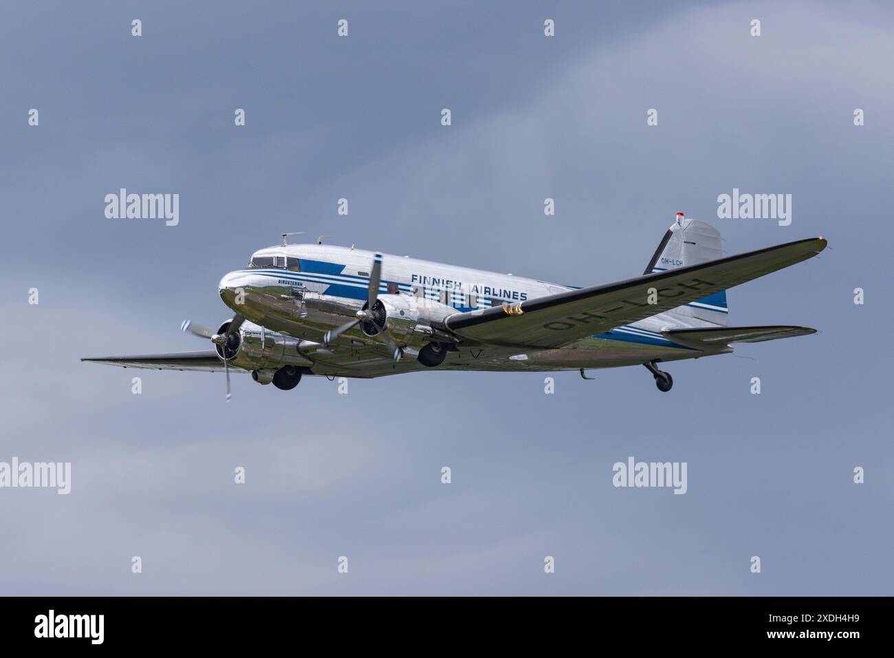 WW2 era 'Airveteran' Douglas DC3 airplane at the Vaasa Airshow in Finland Stock Photo