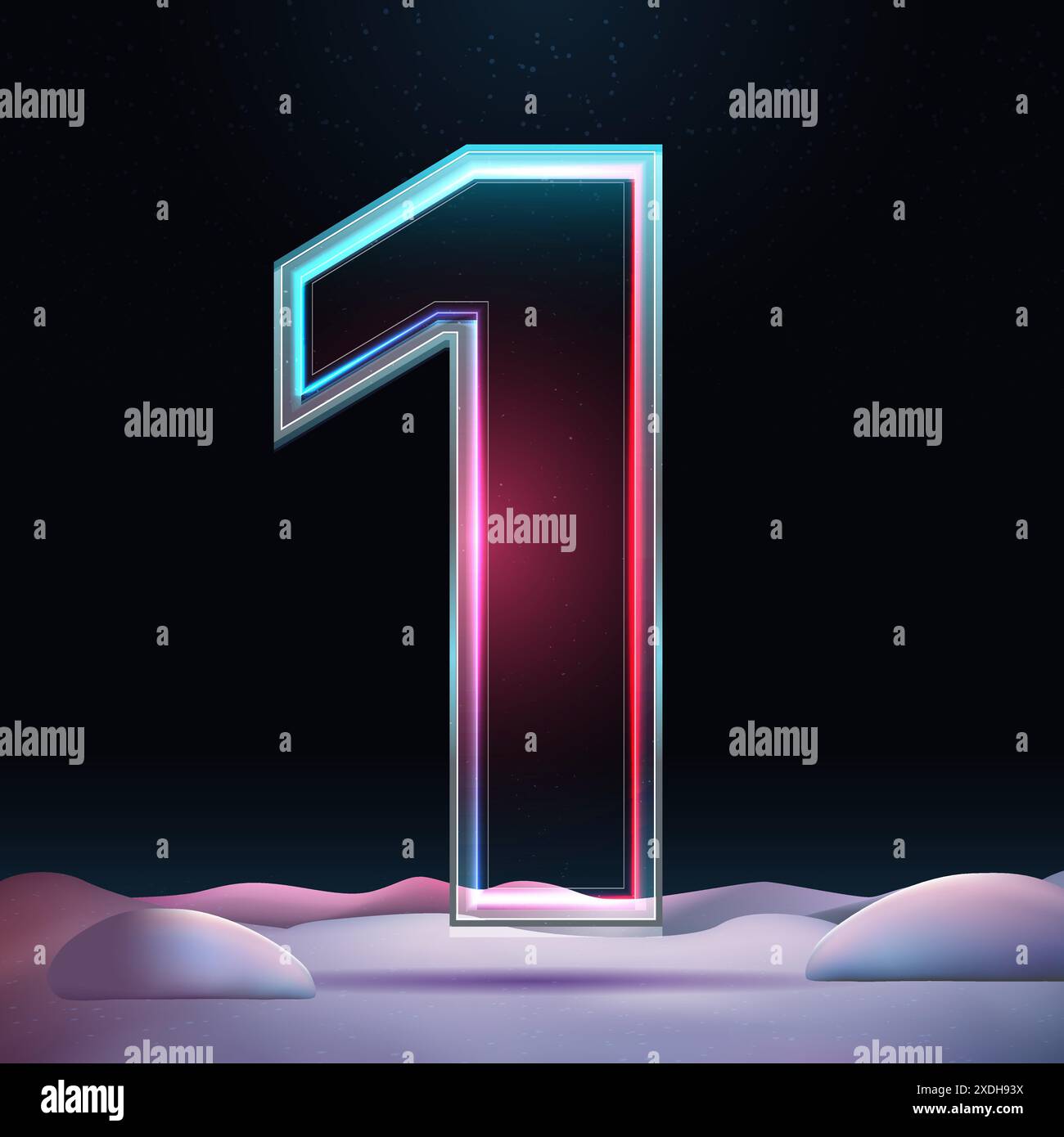3D number with neon light insight. Glass symbol with sparkles and ...
