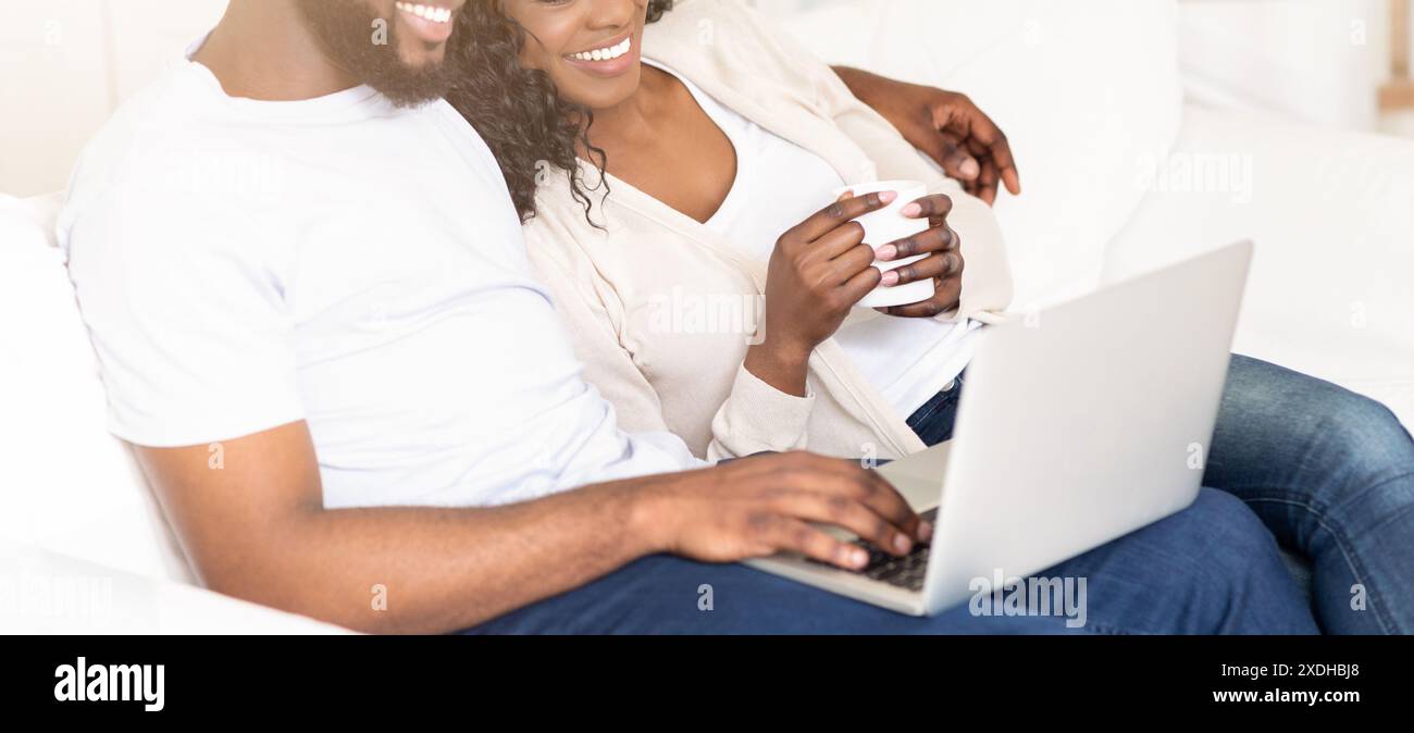 Couple Relaxing On Sofa Using Laptop Stock Photo - Alamy