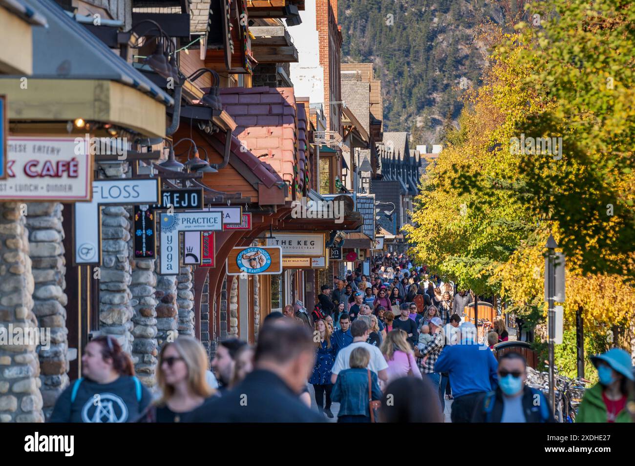 Banff, Alberta, Canada - October 06 2022 : Crowds of people shopping on ...