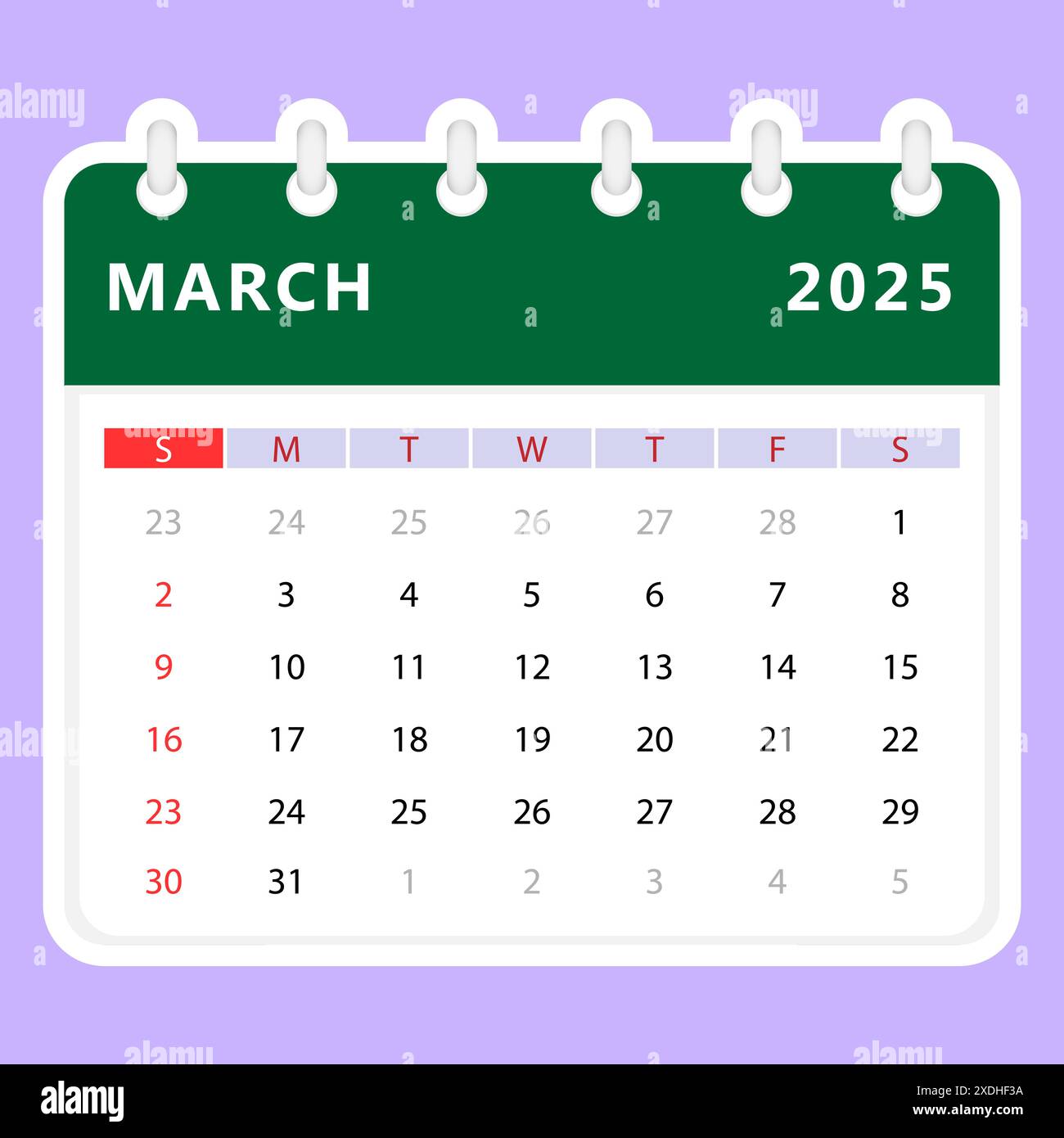 March 2025 calendar. Sunday start. Vector design Stock Vector