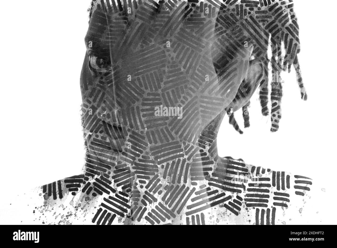 Double exposure portrait young man Black and White Stock Photos ...