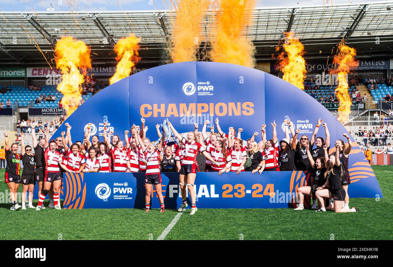 Gloucester Hartpury celebrate being crowned PWR Champions Bristol Bears