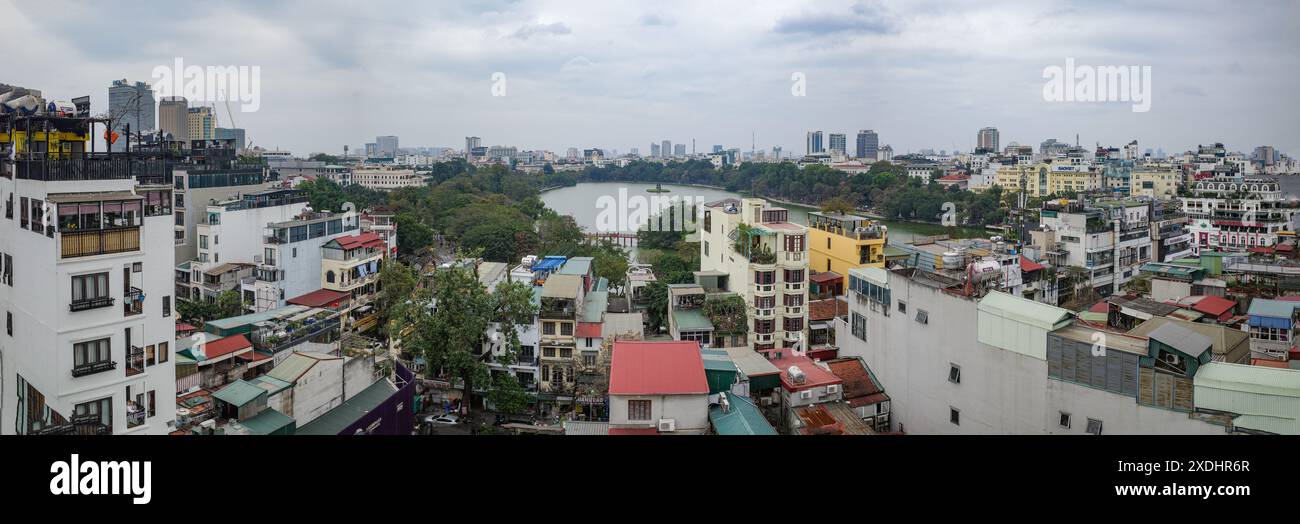 Hanoi, Vietnam - 9 Feb, 2024: Views over Hoan Kiem Lake and Hanoi Old Quarter Stock Photo