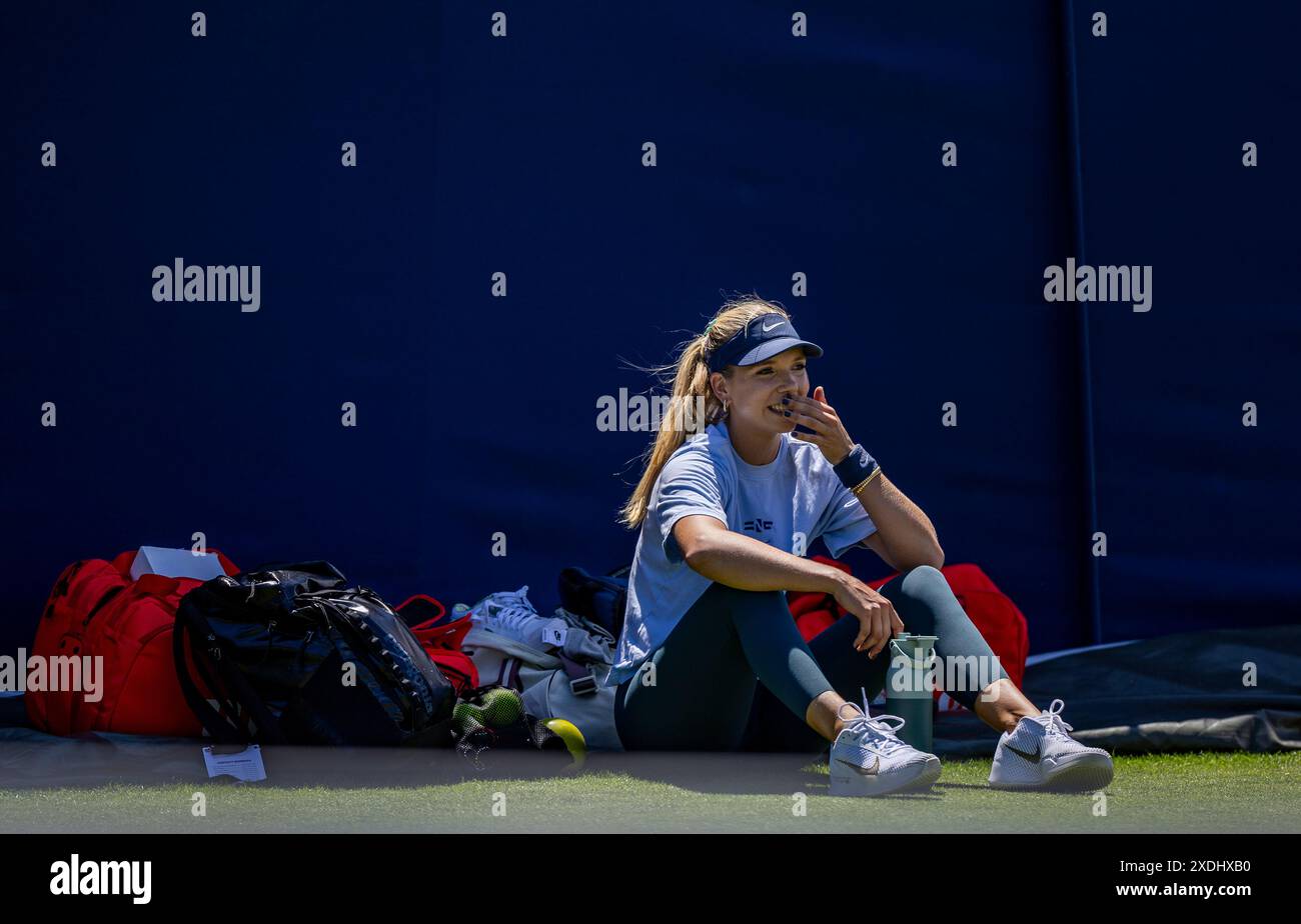 Katie Boulter practicing on day two of the Rothesay International at Devonshire Park, Eastbourne