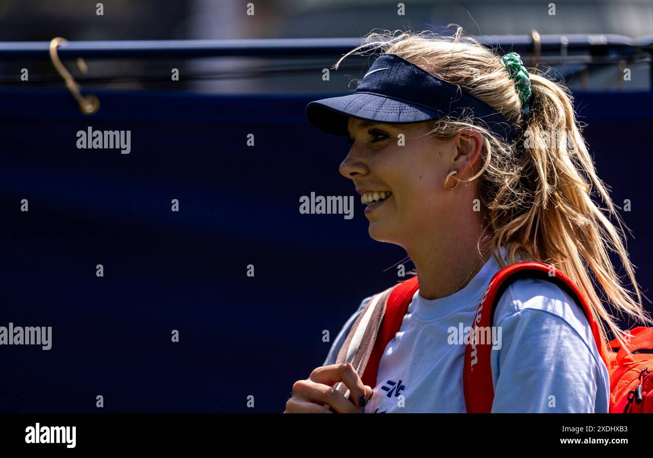 Katie Boulter after practicing on day two of the Rothesay International at Devonshire Park