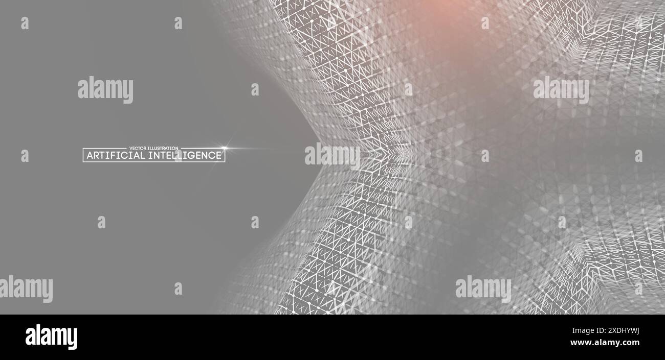 Visualization of an AI network featuring a geometric mesh pattern with digital and futuristic elements. Stock Vector