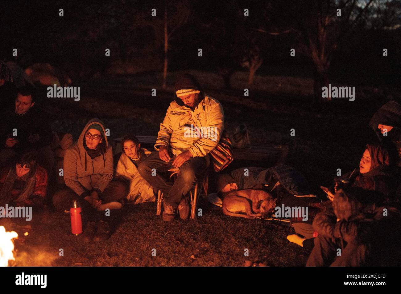 Bonfire Communication Inca People gather around a bonfire to celebrate the winter solstice and ...