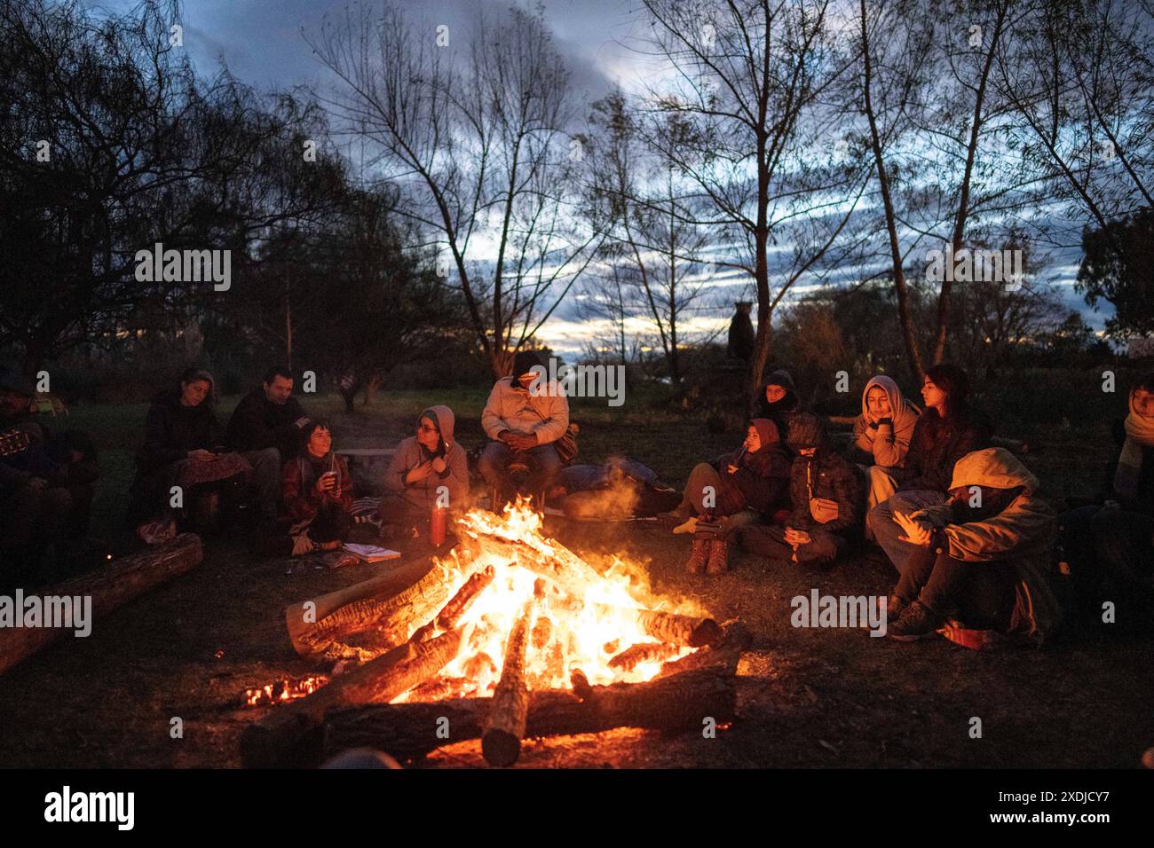 Bonfire Communication Inca People sit around a bonfire to celebrate the winter solstice and Inti ...