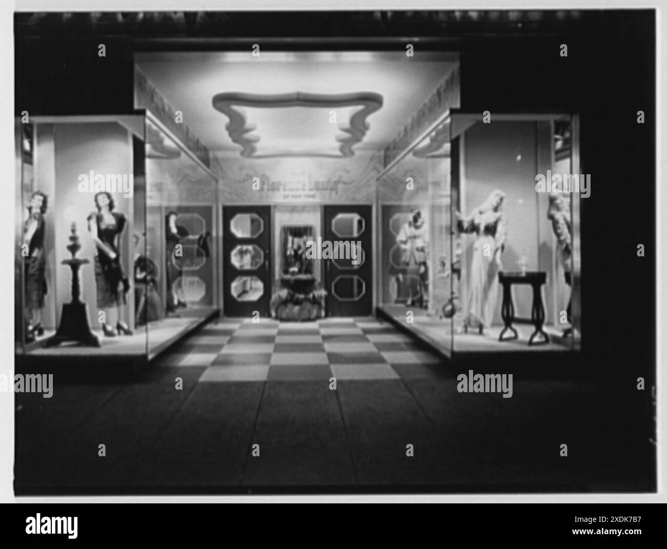 Florence Lustig, business at 54 E. 57th St., New York City. Exterior detail, night. Gottscho-Schleisner Collection Stock Photo