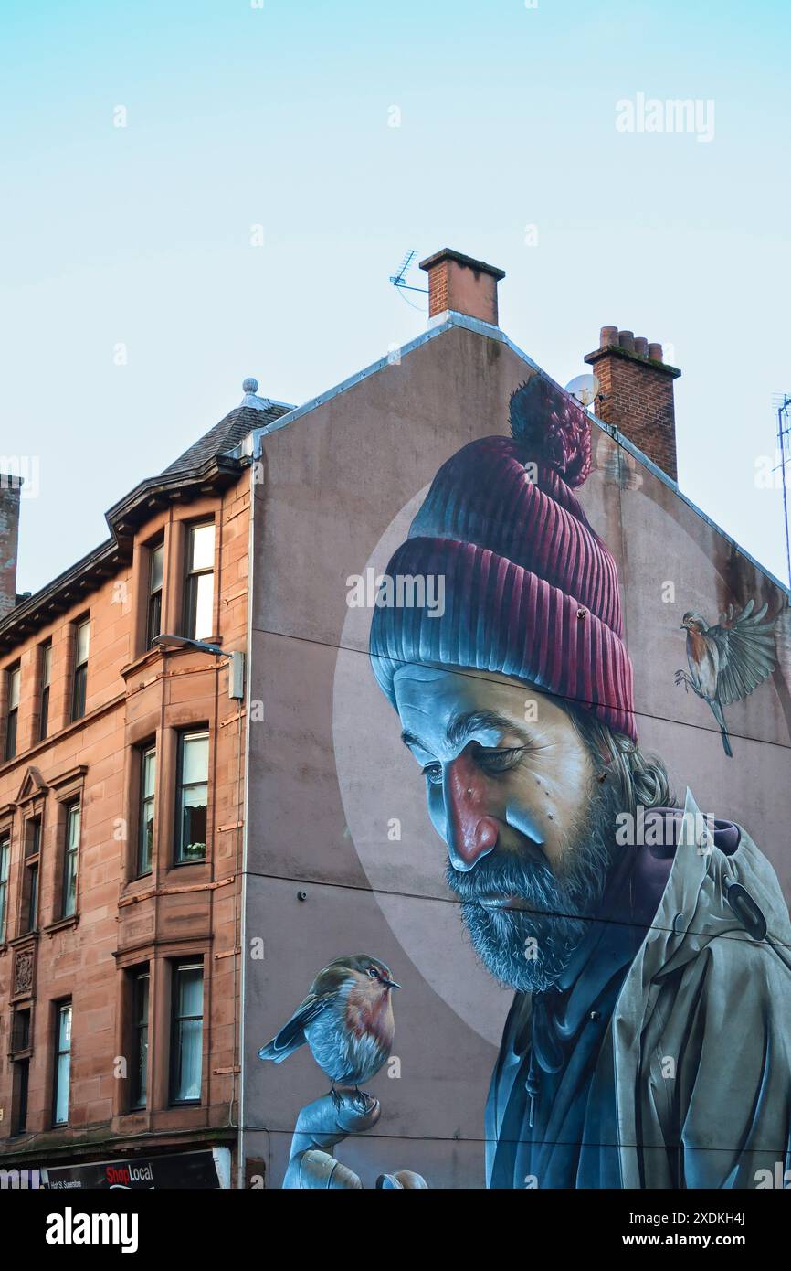 St Mungo Mural painting (The Bird That Never Flew) in Glasgow, Scotland - UK, December 2022 Stock Photo