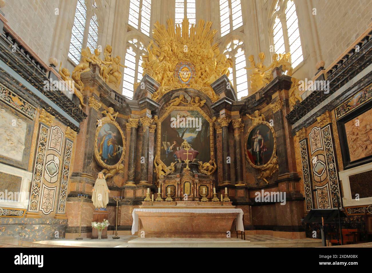 High altar with altar retable of the Gothic church of Ste-Marie ...