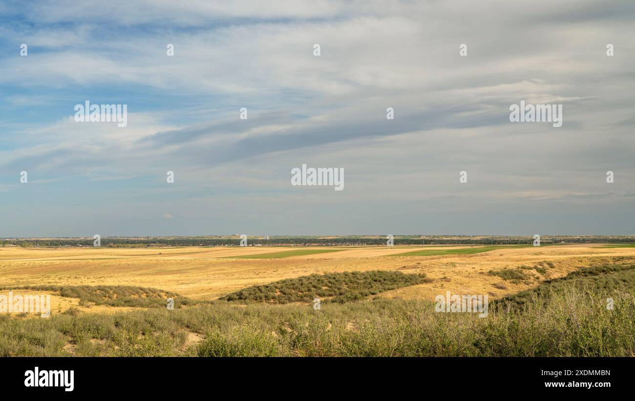 landscape of a prairie and farmland in Colorado foothills near Loveland Stock Photo