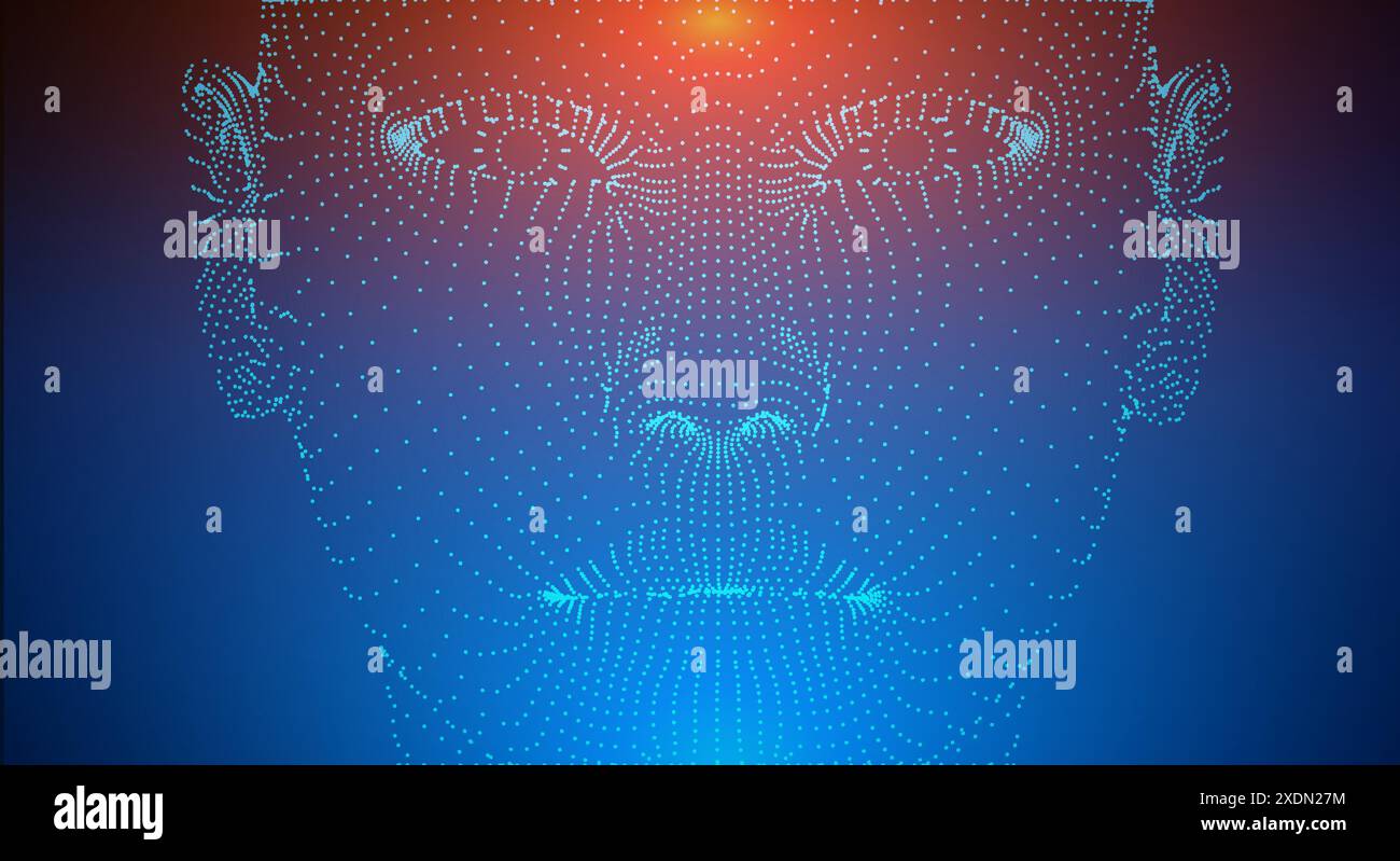 Wireframe Human Head Model with Brain Activity Highlight Stock Vector