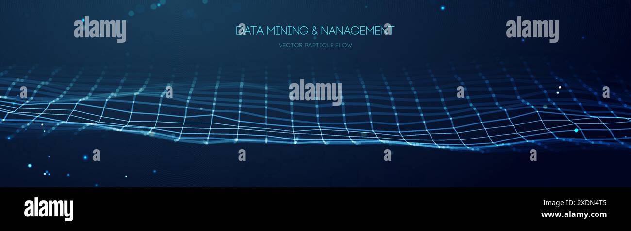 Data mining and management wireframe landscape Stock Vector