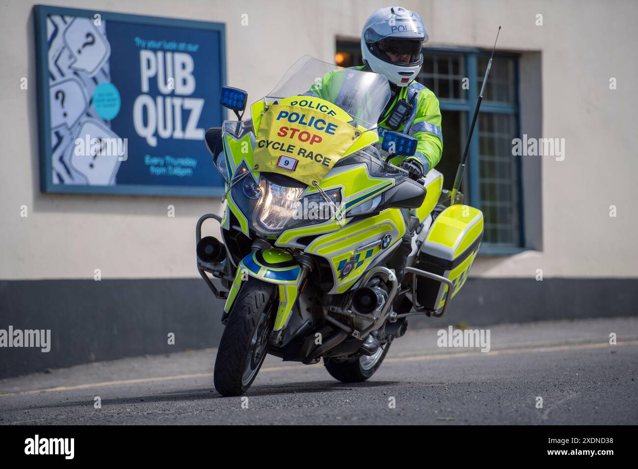 Despatch Cop Police despatch support rider during the British National Road Cycling ...