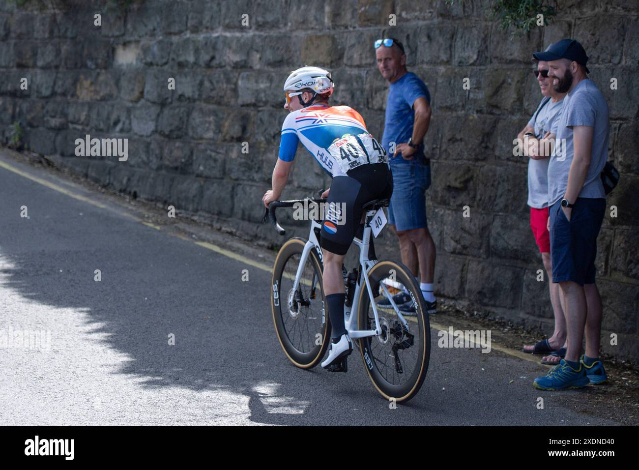 Benjamin Flatau from HUUB BCC Race Team riding up Saltburn bank during the British National Road Cycling Championships in Saltburn by the Sea, Cleveland, England on Sunday 23rd June 2024. (Pic: Trevor Wilkinson | MI News) Stock Photo