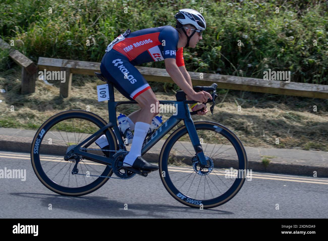 Jamie Pullen from TAAP Kalas during the British National Road Cycling Championships in Saltburn by the Sea, Cleveland, England on Sunday 23rd June 2024. (Pic: Trevor Wilkinson | MI News) Credit: MI News & Sport /Alamy Live News Stock Photo