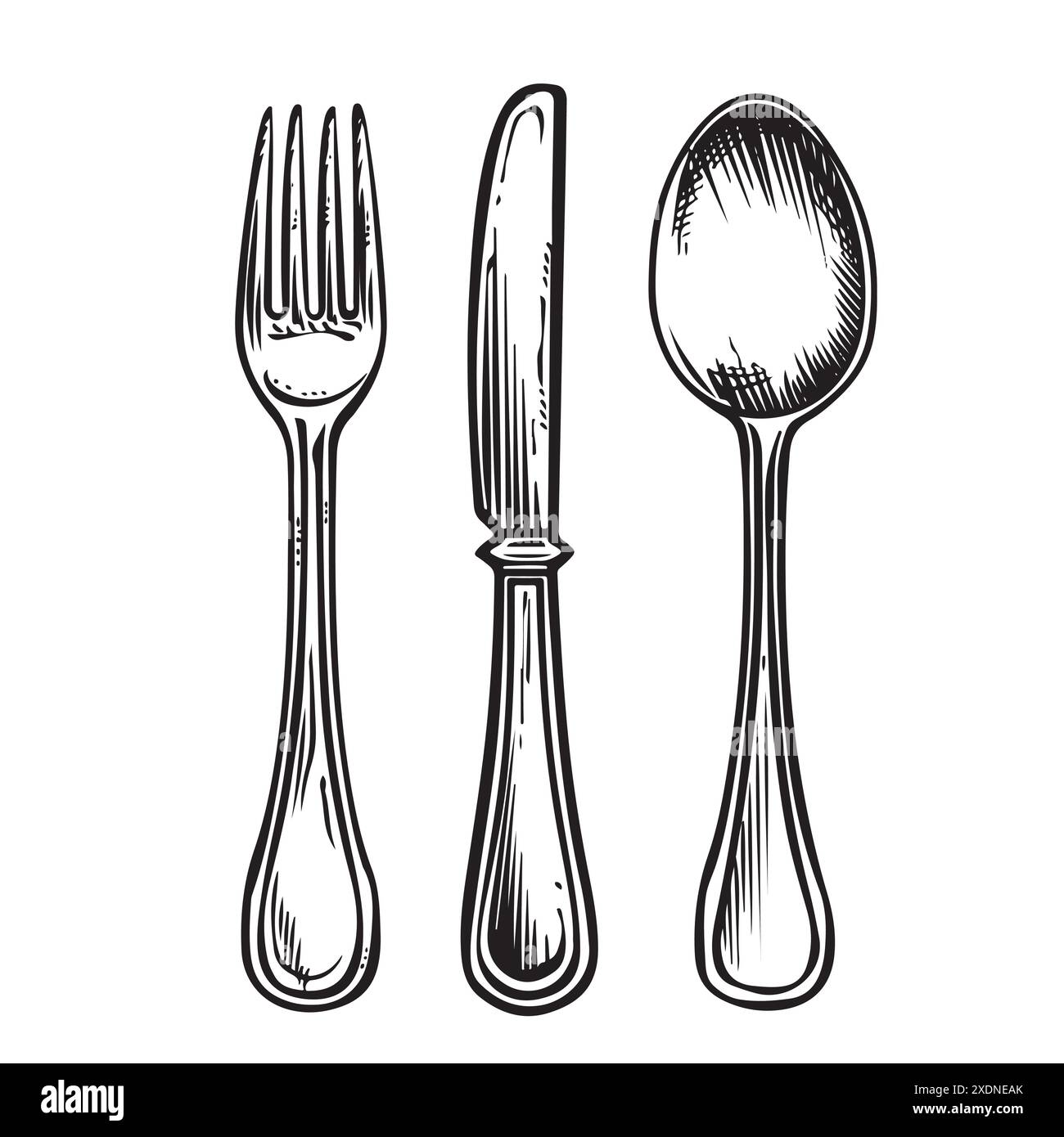 Set of line cutlery. Collection of knives, spoons and forks. Kitchen