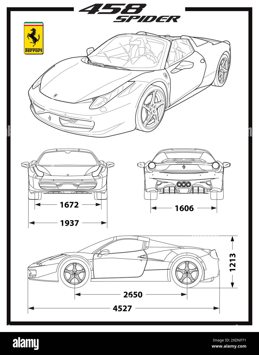 Ferrari 458 Spider car poster art Stock Vector