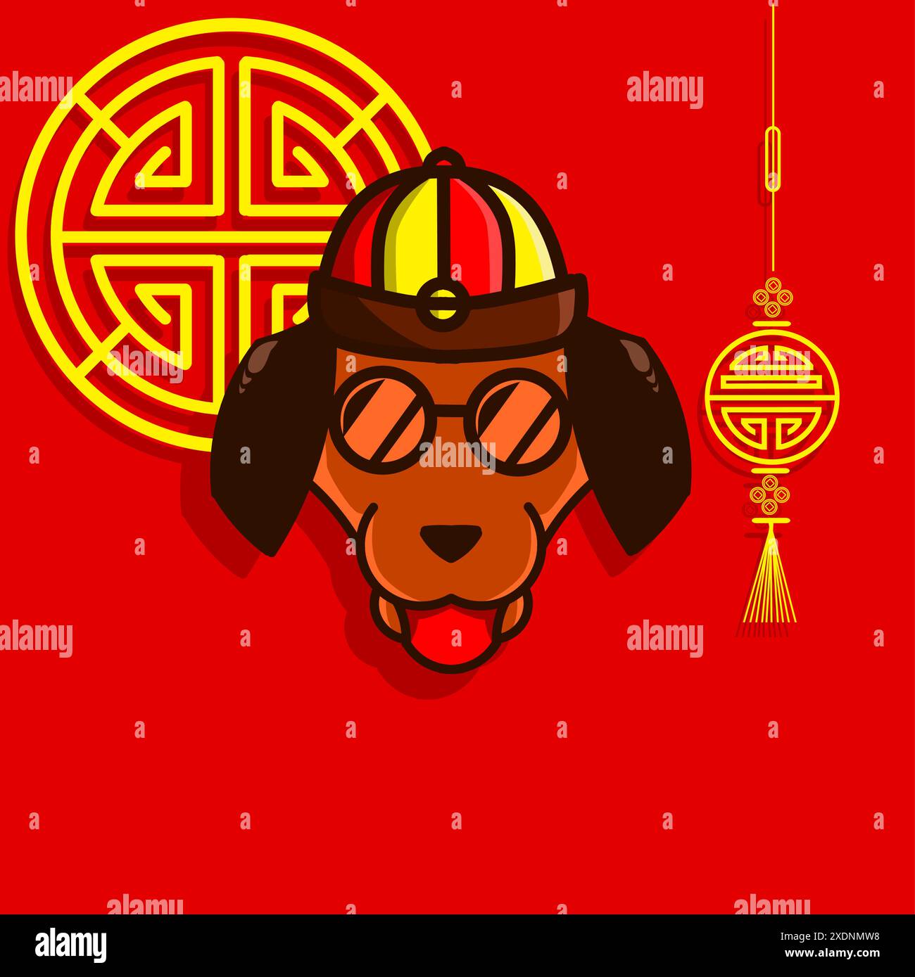 Happy Chinese New Year. Cartoon dog with traditional chinese costume. Dog vector illustration. Stock Vector