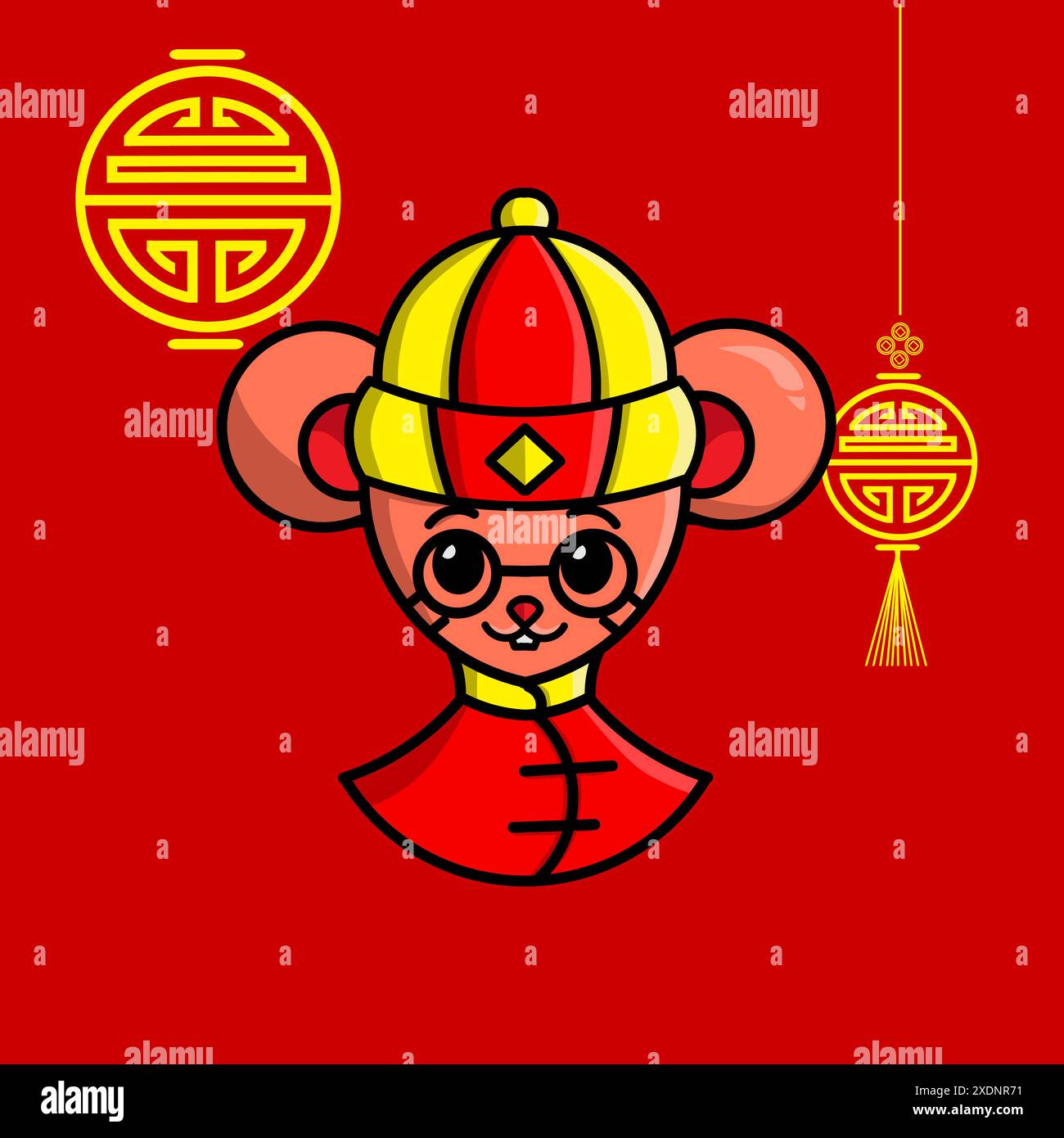 Happy Chinese New Year. Cartoon cute mouse set with traditional chinese costume. The year of rat vector Stock Vector