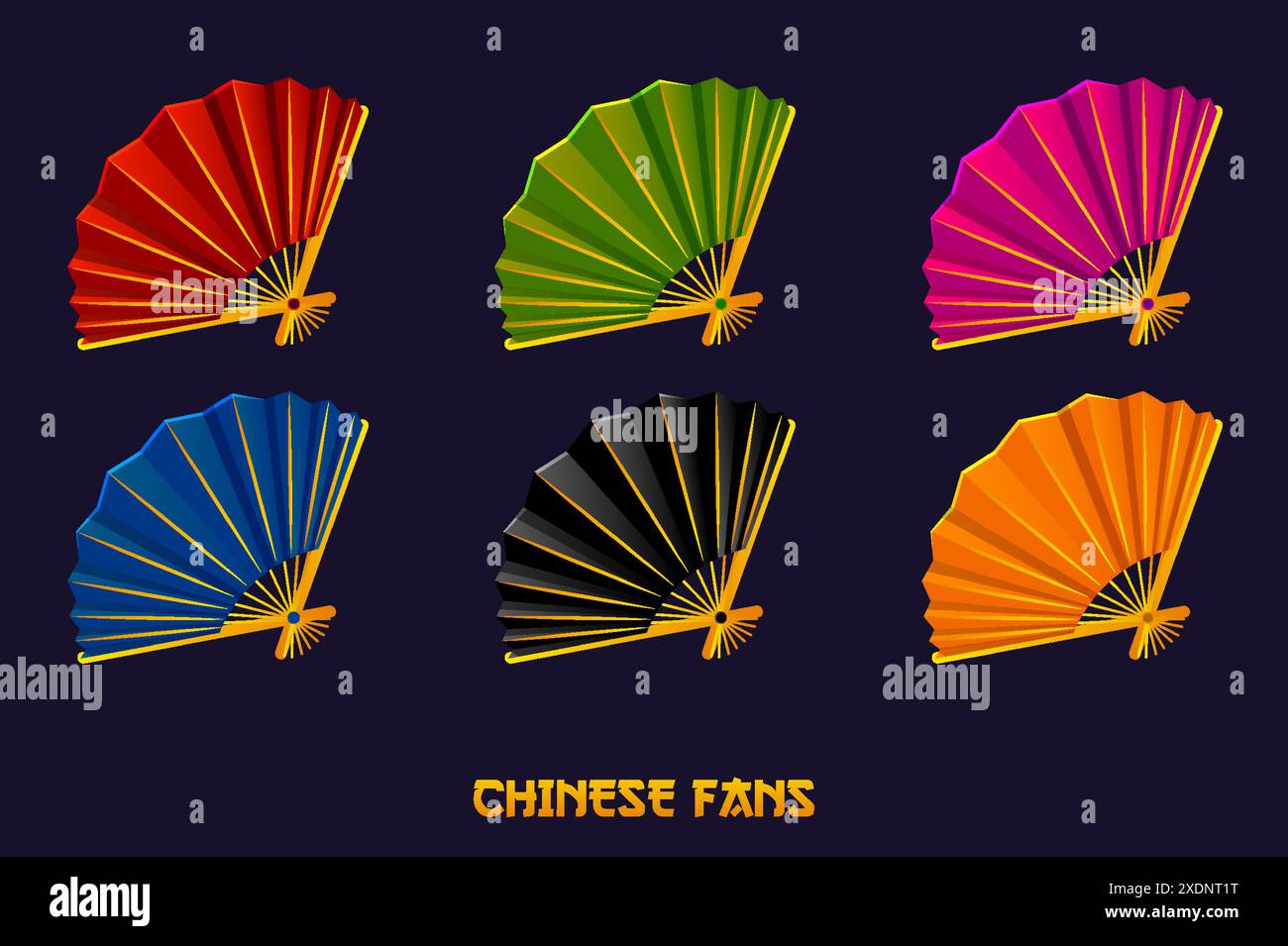 Set of Chinese folding fans. Oriental decoration of Chinese culture