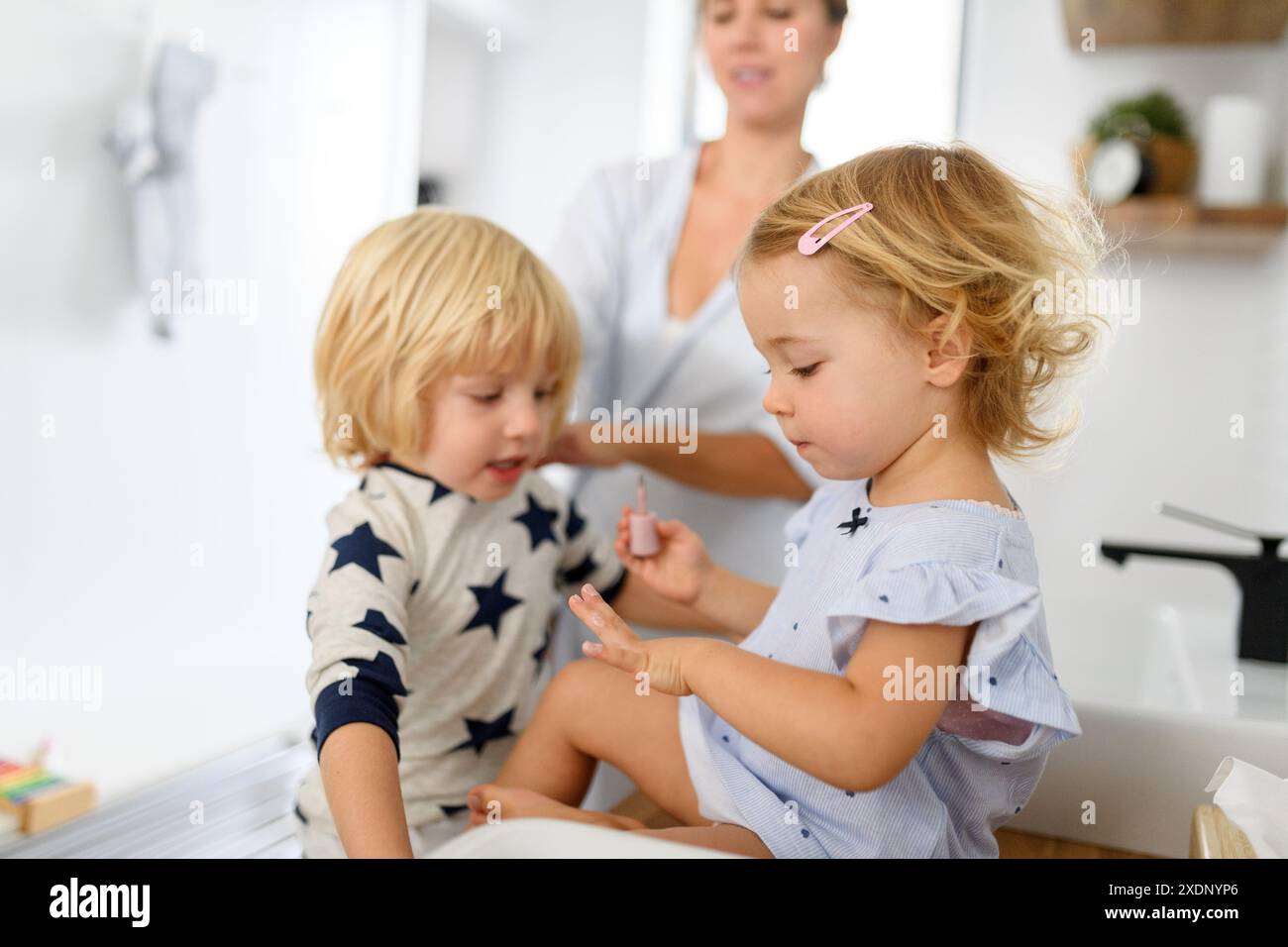 Morning Bathroom Routine For Small Children Girl Painting Her Nails Morning bathroom routine for small children girl painting her nails