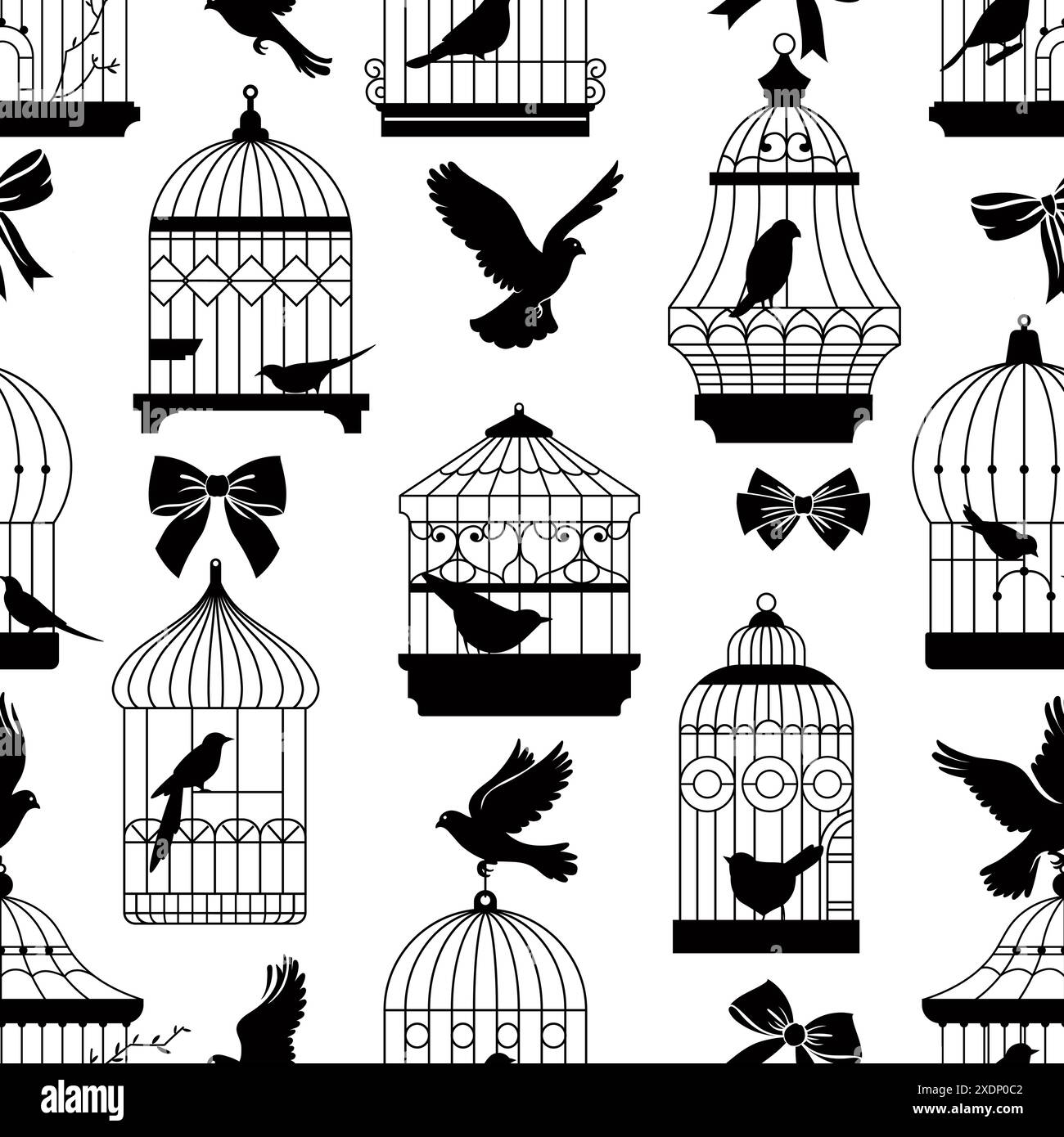 Birdcages and Bows Pattern Vector Stock Vector