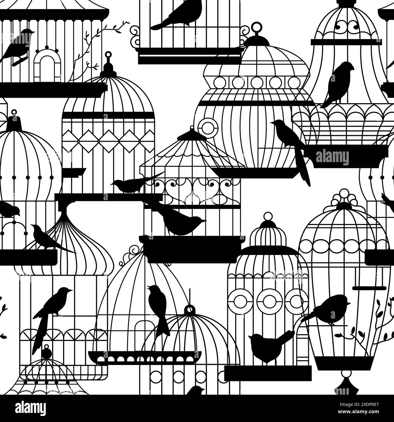Birdcages Silhouettes Seamless Pattern vector Stock Vector