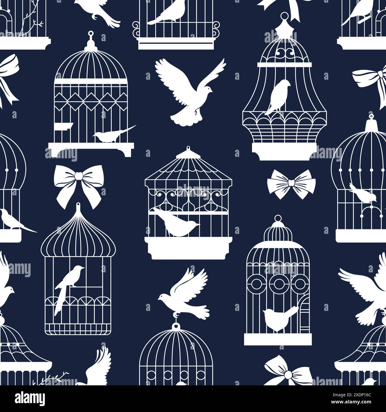 Birdcages with Bows Pattern Vector Stock Vector