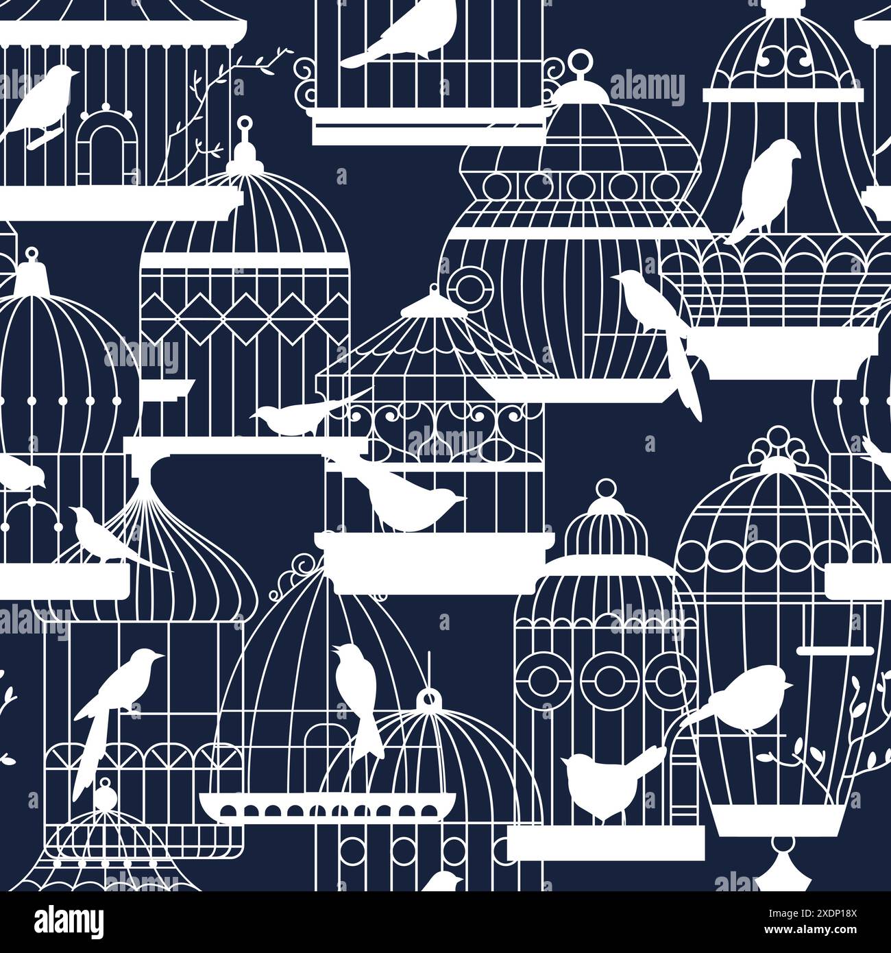 Birdcages Seamless Pattern Vector illustration Stock Vector