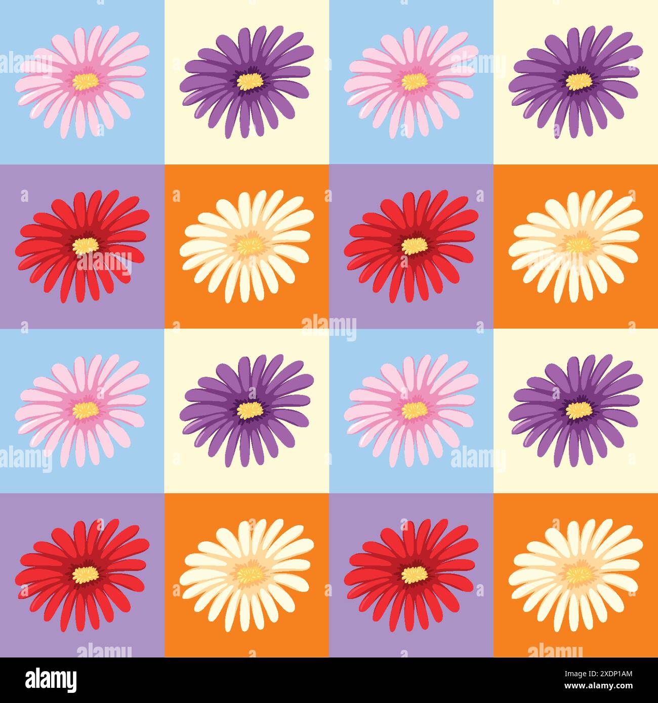 Vibrant flowers arranged in a checkered pattern Stock Vector
