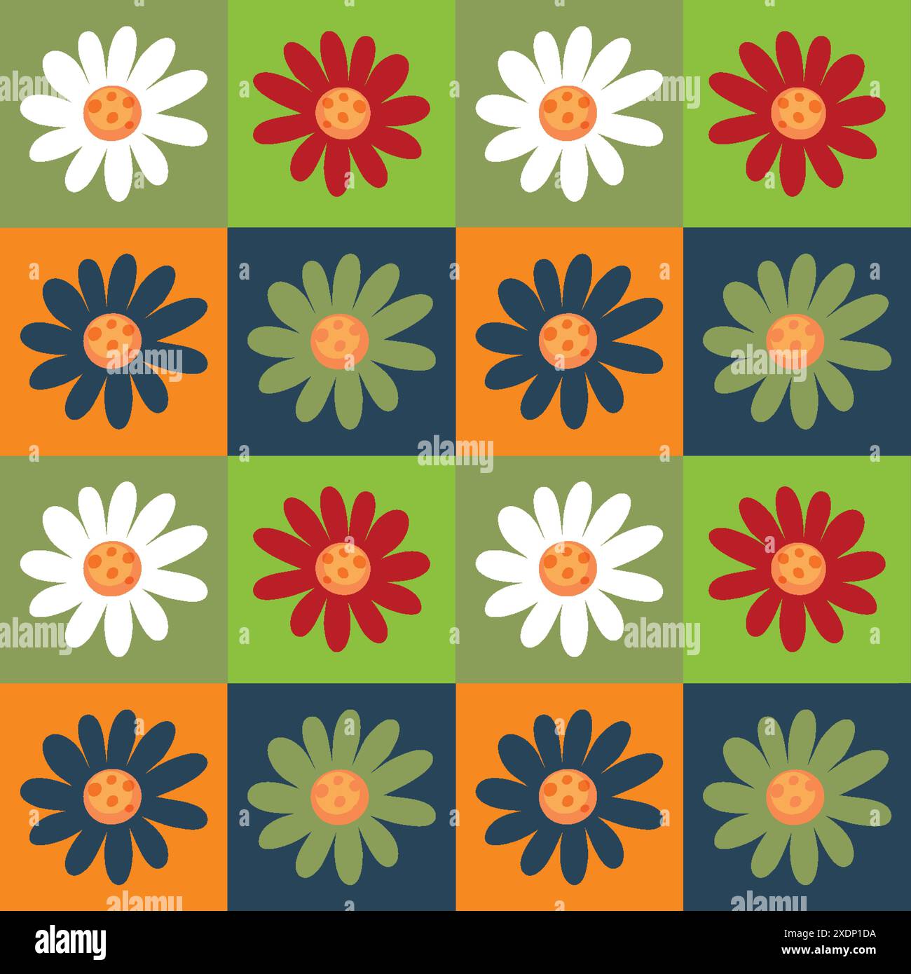 Bright flowers arranged in a checkered pattern Stock Vector