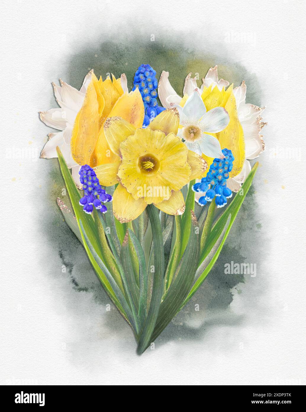 A stunning digital watercolor painting of vibrant mixed spring flowers ...