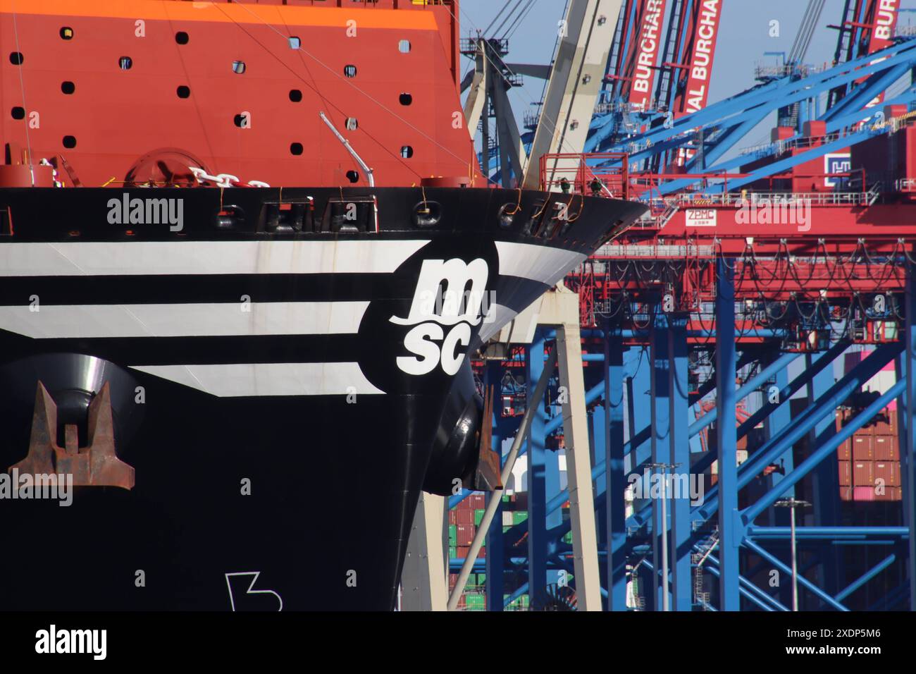 Der Bug des Containerfrachters MSC Quitterie der Reederei MSC. Das ...