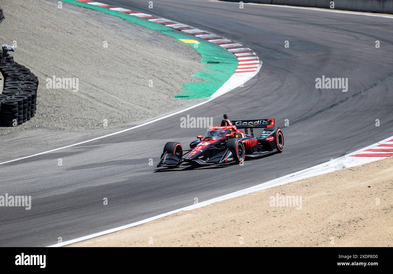 June 22 2024 Monterey, CA, U.S.A. Rahal Letterman Lanigan Racing driver Christian Lundgaard (45) of Denmark drives through the corkscrew during the Firestone Grand Prix of Monterey IndyCar Practice 2 at Weathertech Raceway Laguna Seca Monterey, CA Thurman James / CSM Stock Photo