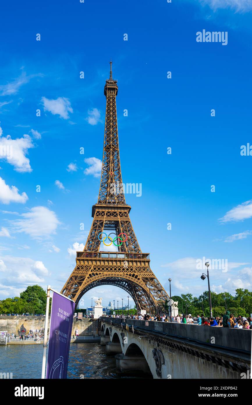 Eiffel Tower ready for the 2024 Olympics Stock Photo