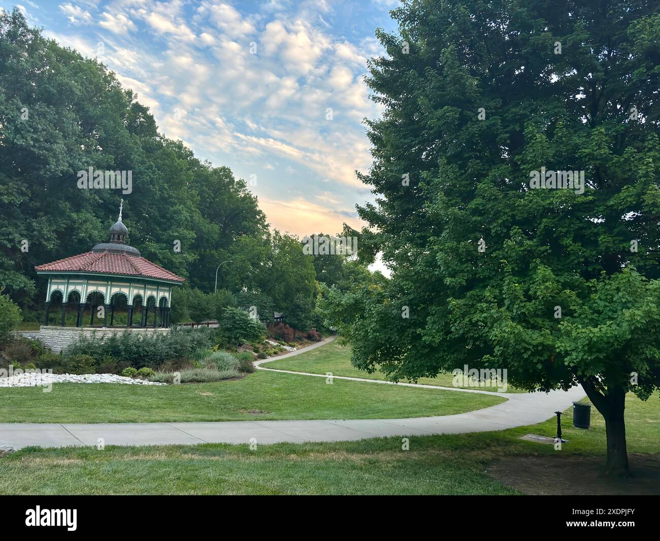 Historic Spring House Gazebo at dusk in Eden Park, Cincinnati Stock ...